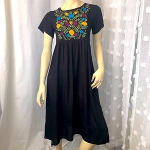 Zanzea Black and floral embroidered summer dress, size small